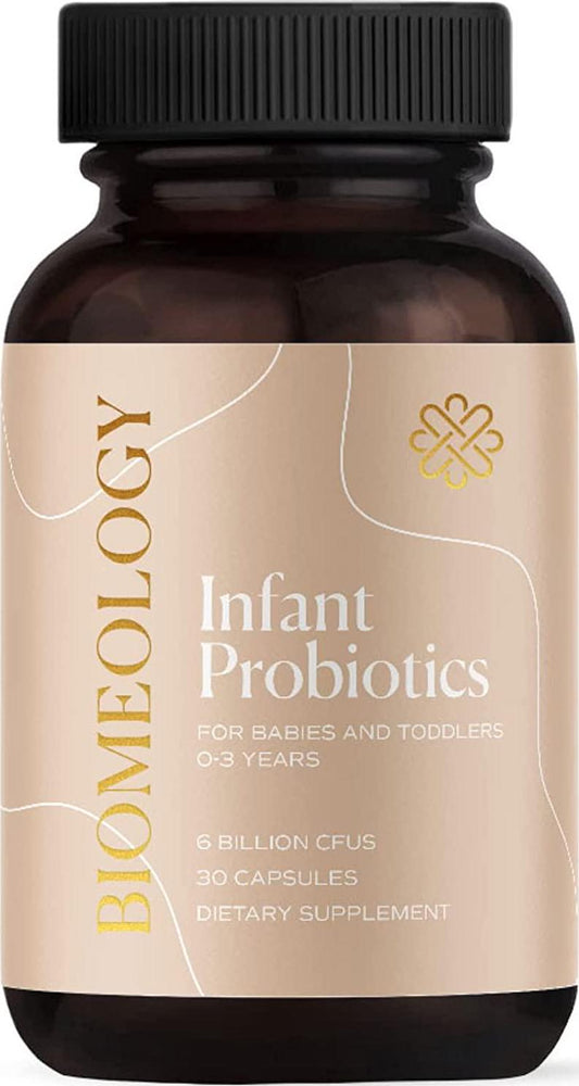 Biomeology Infant Probiotic Powder With Organic Ingredients - 12 Strains For Babies and Toddlers - Supports Digestive, Gut, and Immune Health - Relief For Baby Colic, Constipation and Reflux (30 Capsules)