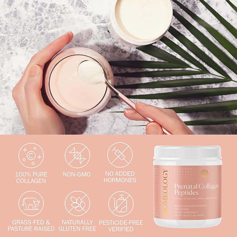 Biomeology Prenatal Collagen Peptides (11g) - Grass-Fed Collagen Protein, with Glycine and Amino Acids for Pregnancy and Postpartum - Help Digestion, Immune Health, Pelvic Floor, and Postpartum Recovery