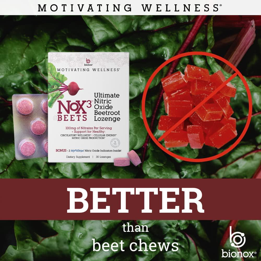 Bionox Nox3 Organic Beetroot with Nitric Oxide Test Strips, Blood Pressure Support, Delicious Dark Cherry Flavor, Beet Superfood, 30 Days