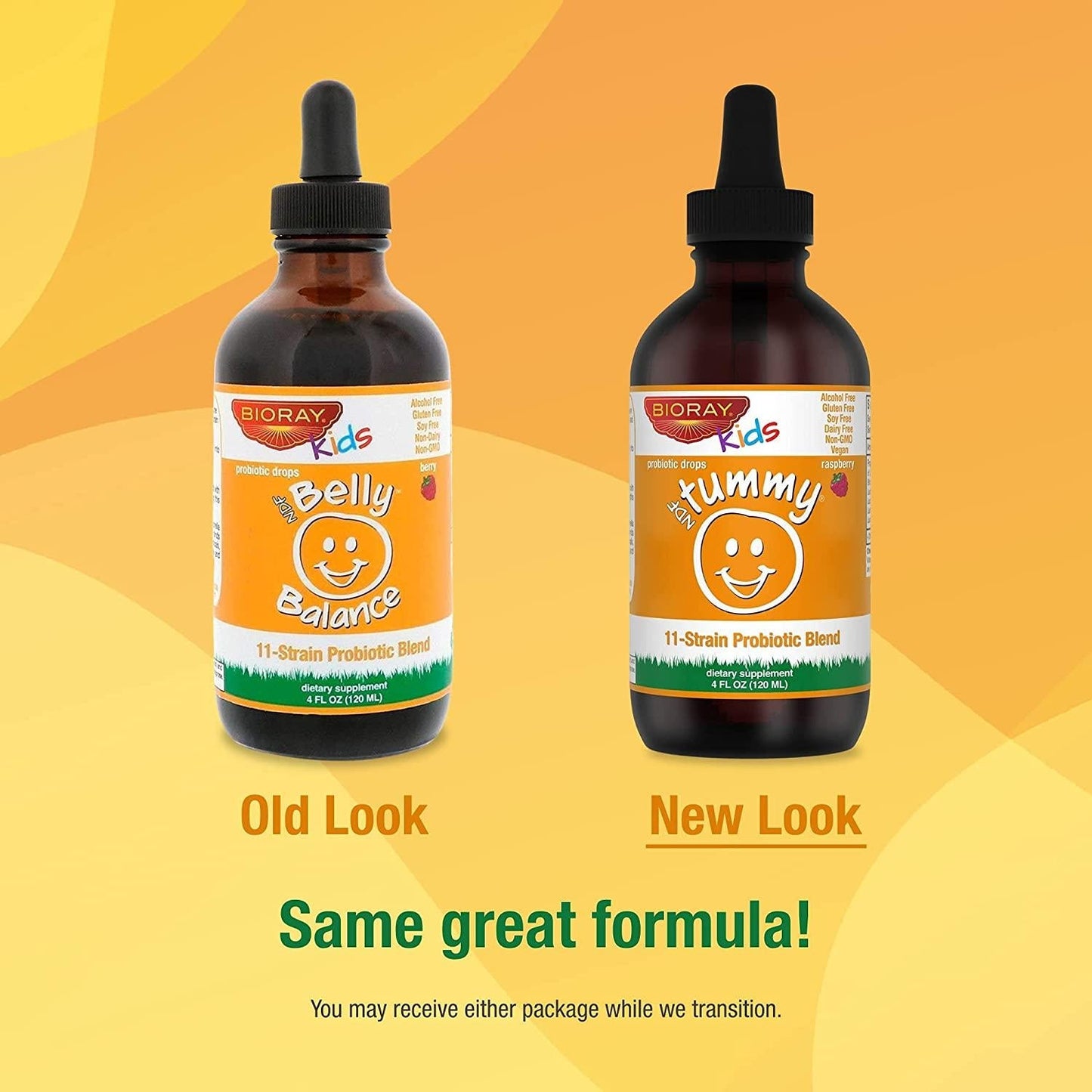 Bioray Inc Kids NDF Belly Balance 11-Strain Probiotic Blend Berry Flavor 4 fl oz 120ml