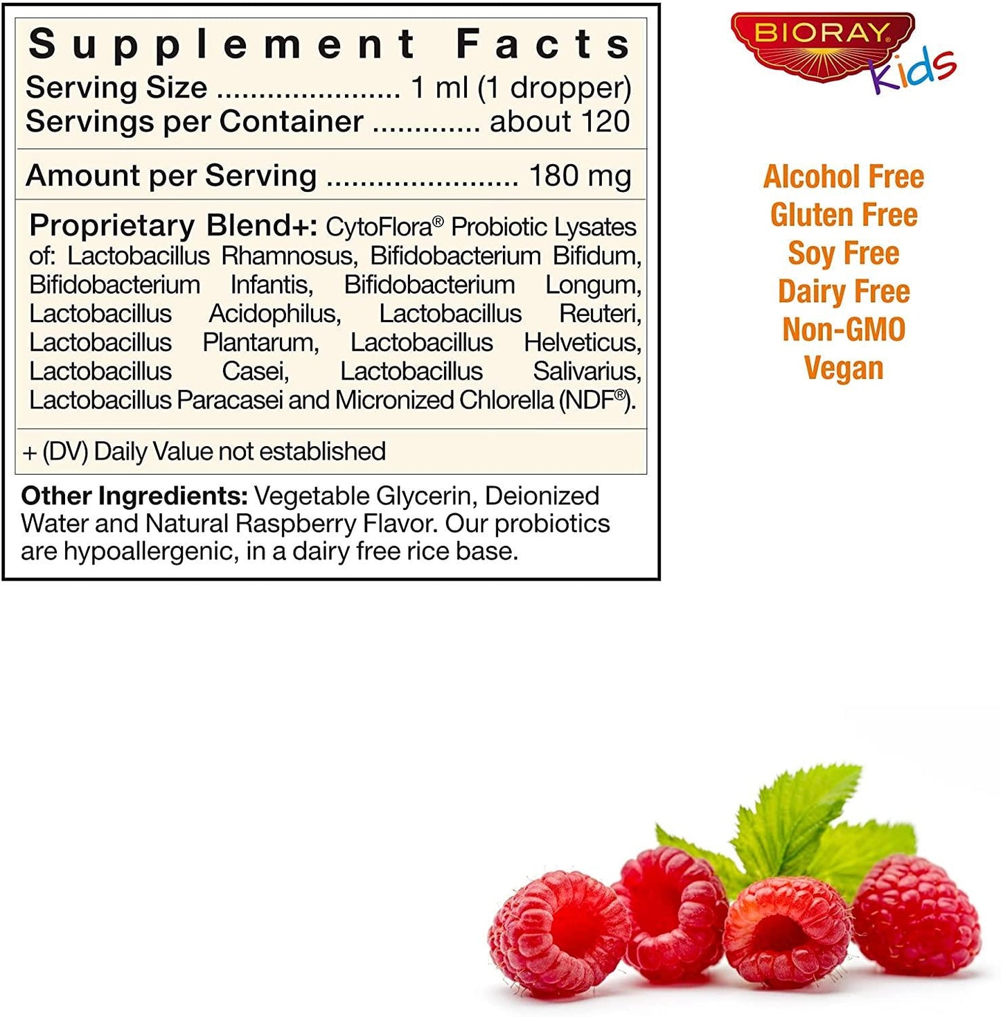 Bioray Inc Kids NDF Belly Balance 11-Strain Probiotic Blend Berry Flavor 4 fl oz 120ml