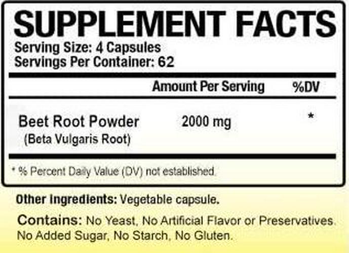 Biotech Nutritions Beet Root Beta Vulgaris 2000 mg Serving Vegetable Capsules NonGMO Gelatin Free Made in USA, Beet,vulgaris, 250 Count
