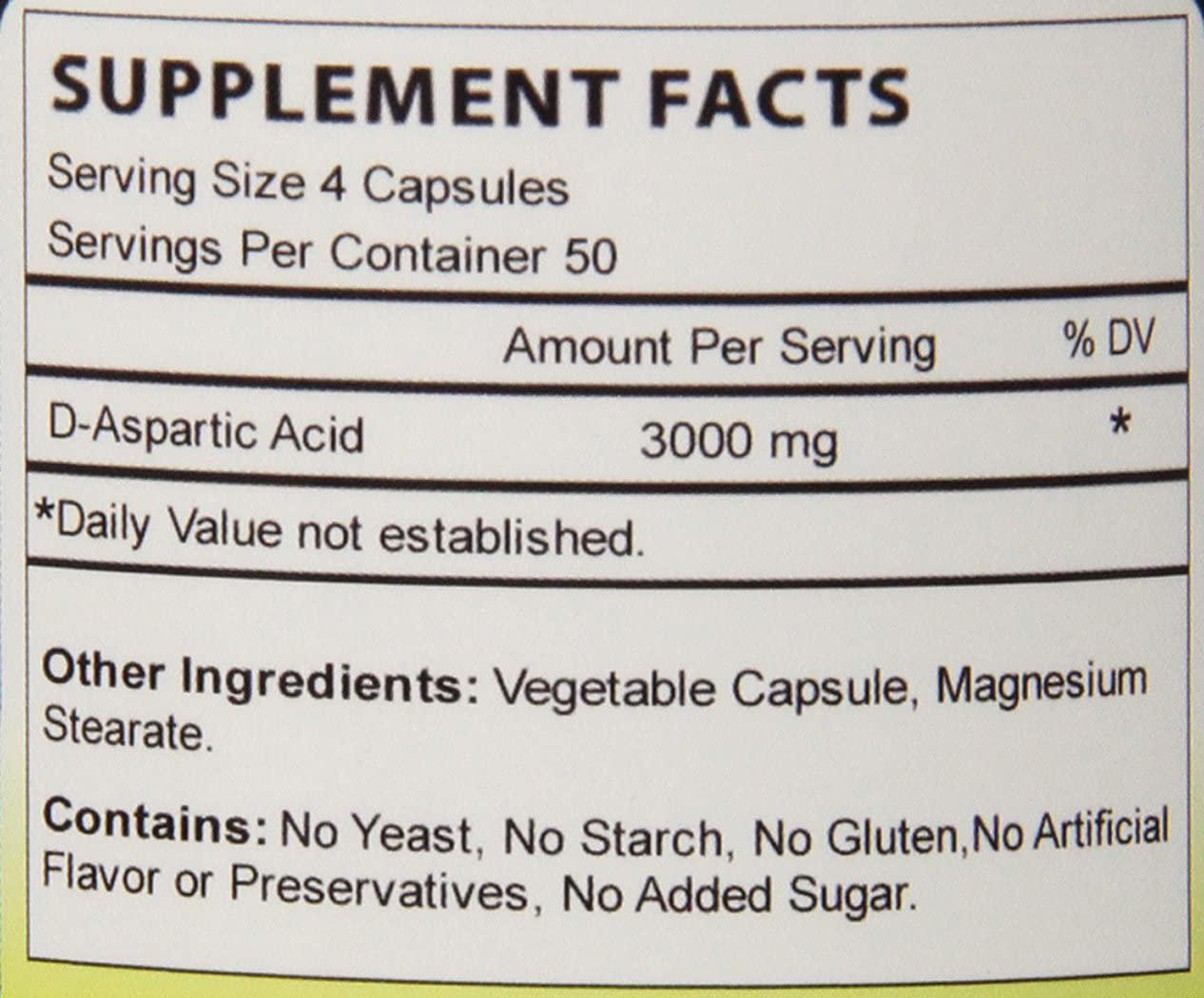 Biotech Nutritions D-Aspartic Acid Dietary Supplement, 3000 mg., 200 Count