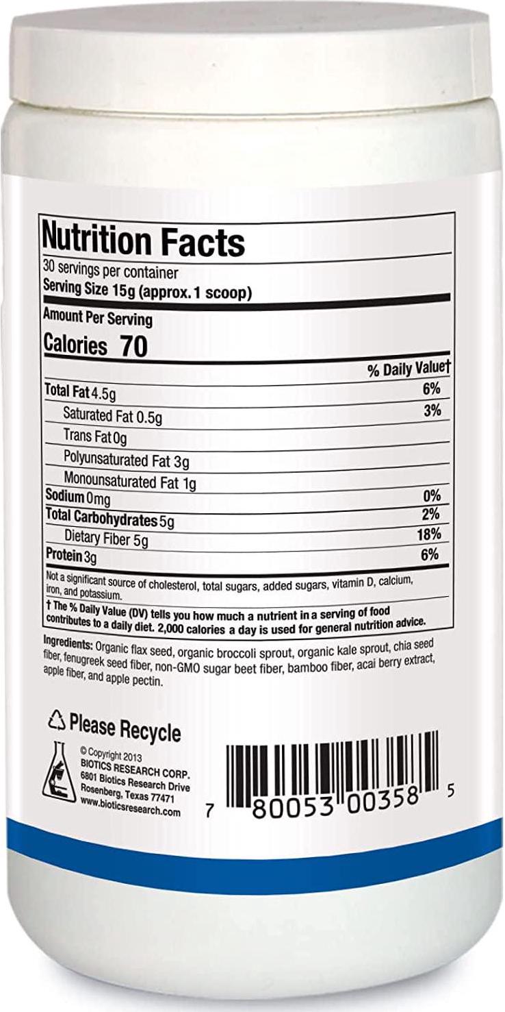 Biotics Research BioFiber Complete - 10 Whole Food Fibers (Organic and Non-GMO), 5g of Fiber Per Serving, Easy-to-Mix Powder, Prebiotic Gut Support