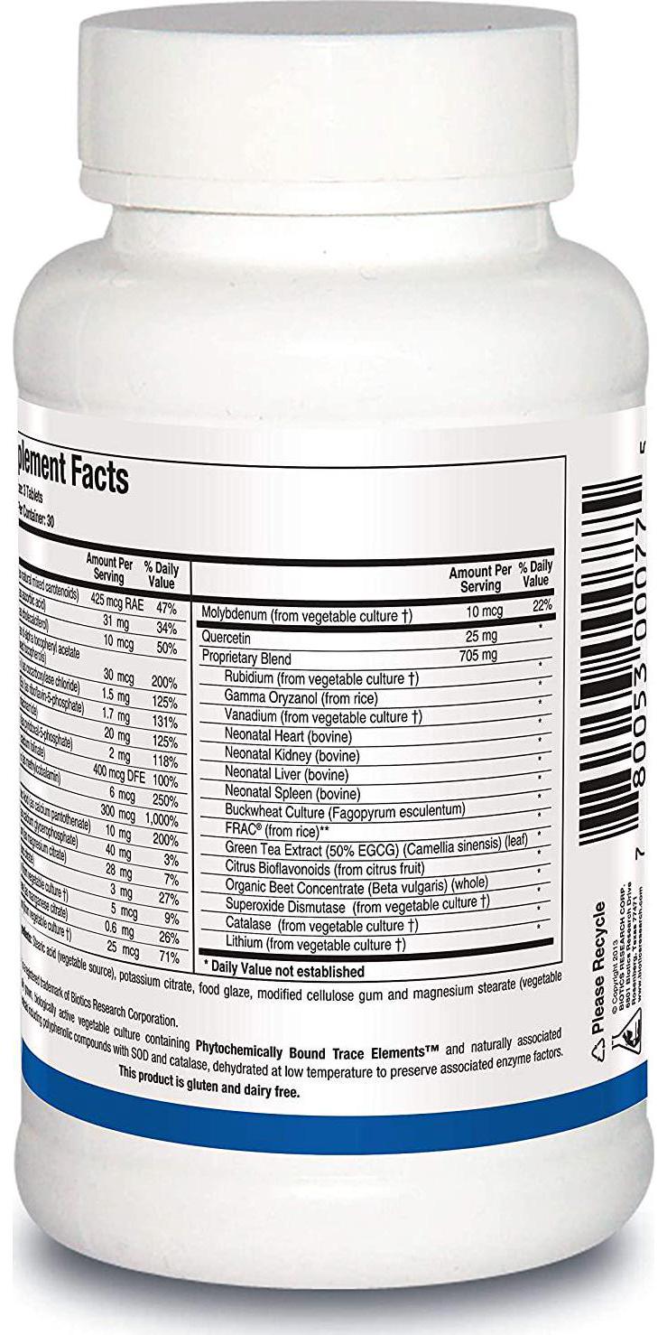 Biotics Research Bio-Trophic PlusTM - Food-Form Comprehensive Multivitamin/Mineral, Glandular Support, Organic Beet Concentrate, Citrus Bioflavonoids, SOD, Catalase. 90tabs