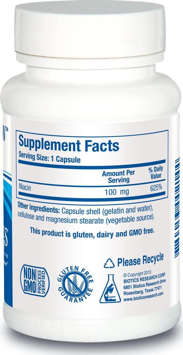 Biotics Research Niacin 100 -- 100 mg Niacin, Vitamin B3, Cholesterol, HDL, LDL, Triglyceride, LP, Cardiovascular Health. 150 Caps