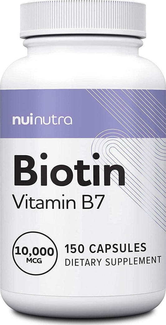 Biotin 10000mcg | 150 Capsules - Nui Nutra Pure Biotin Supplement Extra Strength (Vegan, Gluten Free, Non-GMO, Lab Tested) - Biotin for Hair Growth Skin and Nails