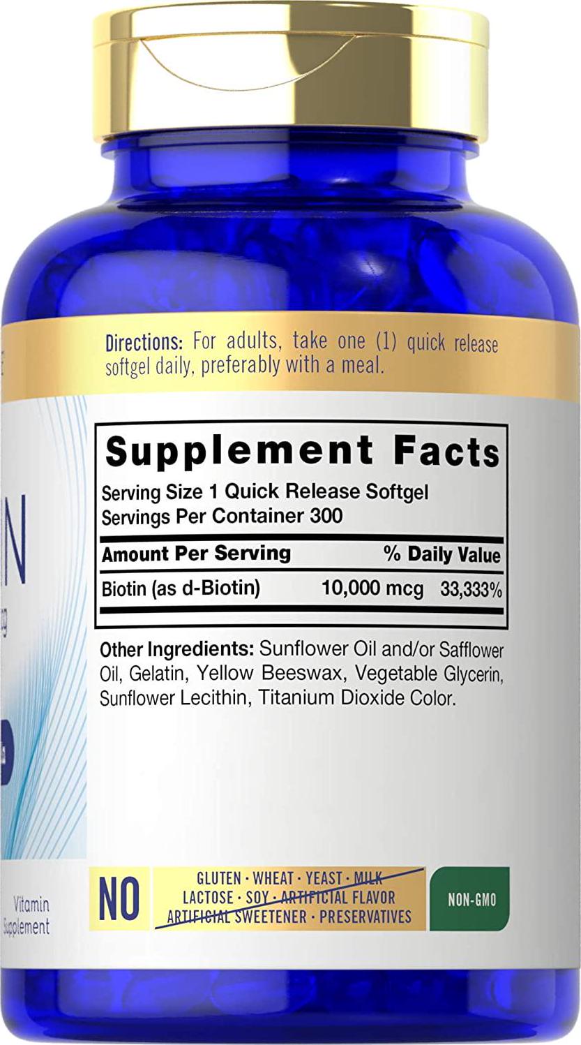 Biotin 10000mcg | 300 Softgels | Max Strength | Non-GMO, Gluten Free Supplement | by Carlyle