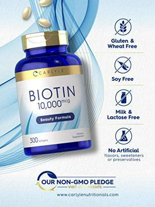 Biotin 10000mcg | 300 Softgels | Max Strength | Non-GMO, Gluten Free Supplement | by Carlyle