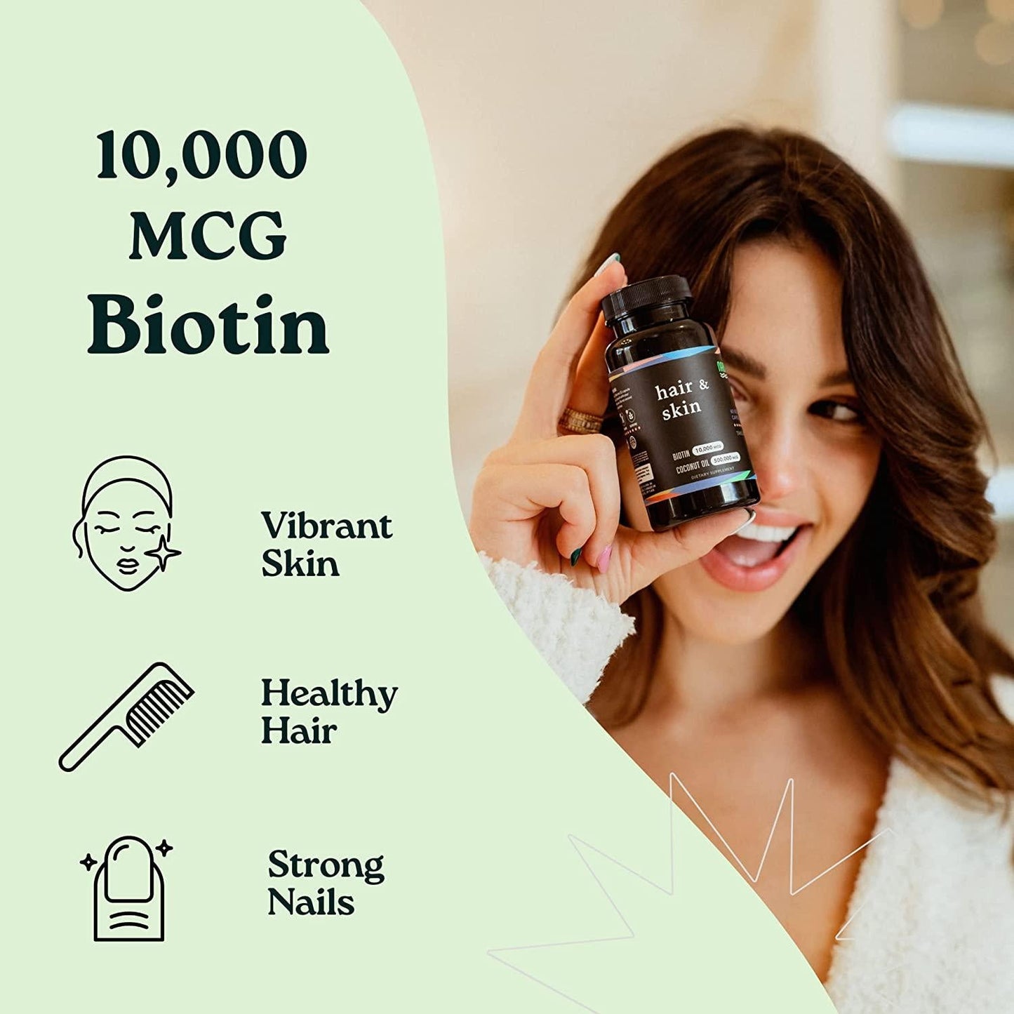 Biotin 10000mcg | Organic Coconut Oil | Hair Skin and Nails Vitamins for Women and Men | Hair Growth Thickening Strength | Veggie Capsules | 2 Month Supply