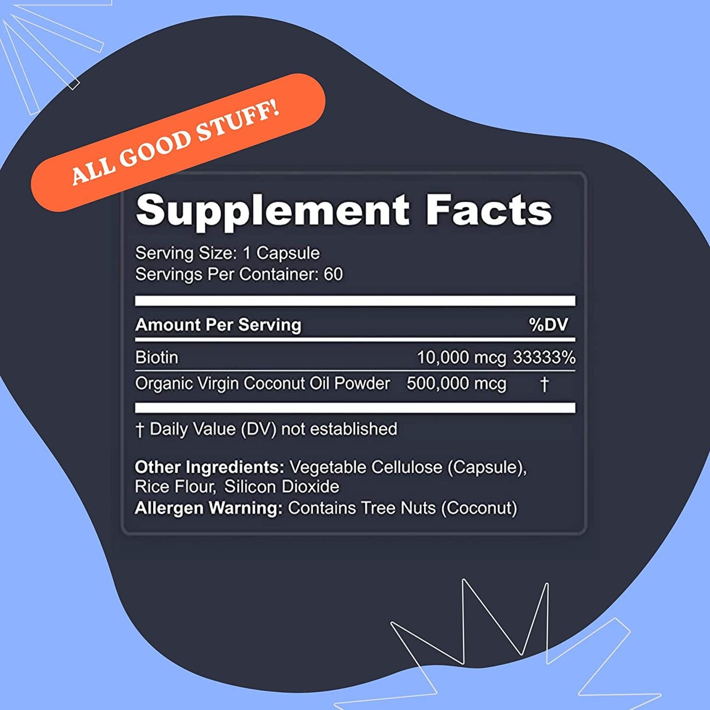 Biotin 10000mcg | Organic Coconut Oil | Hair Skin and Nails Vitamins for Women and Men | Hair Growth Thickening Strength | Veggie Capsules | 2 Month Supply