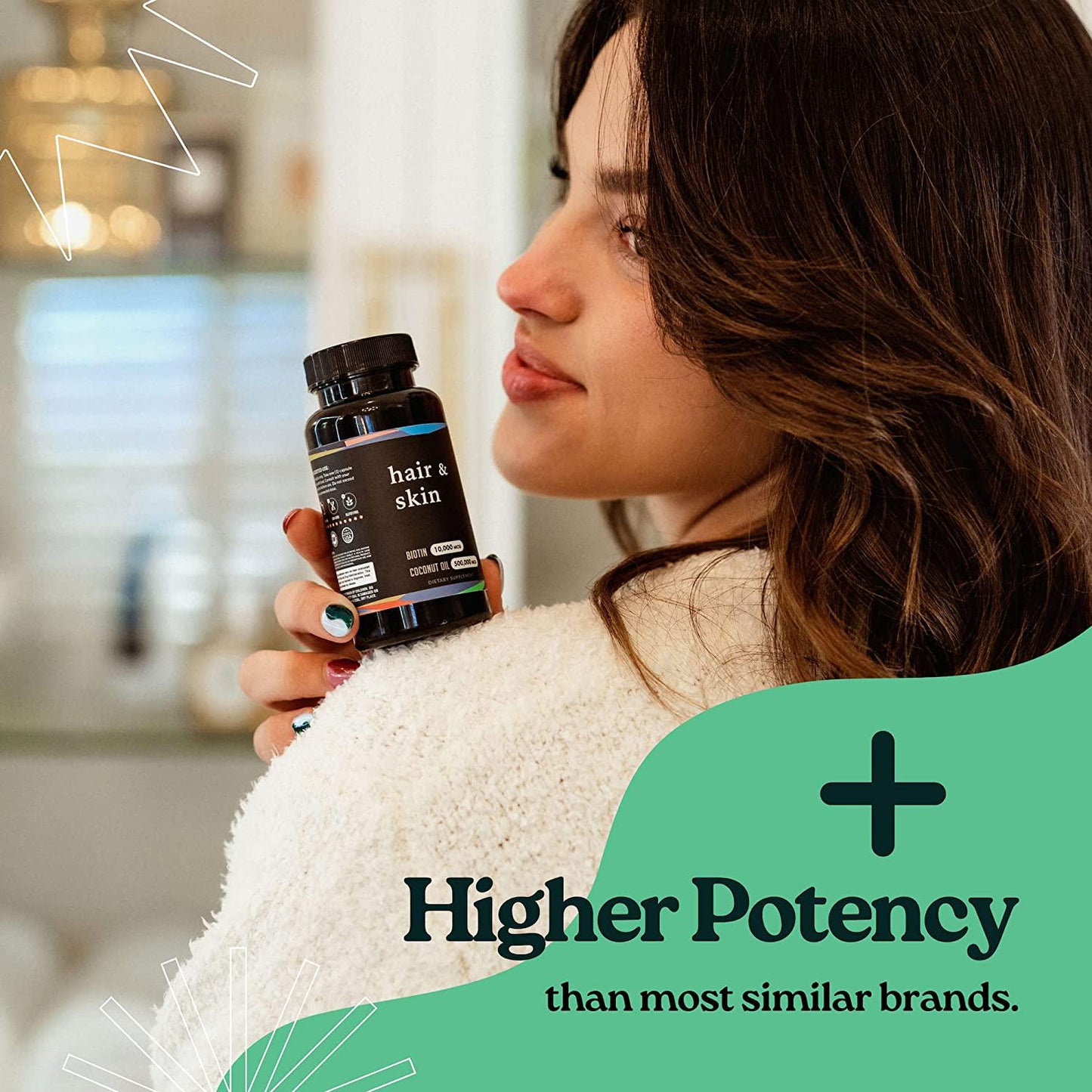 Biotin 10000mcg | Organic Coconut Oil | Hair Skin and Nails Vitamins for Women and Men | Hair Growth Thickening Strength | Veggie Capsules | 2 Month Supply