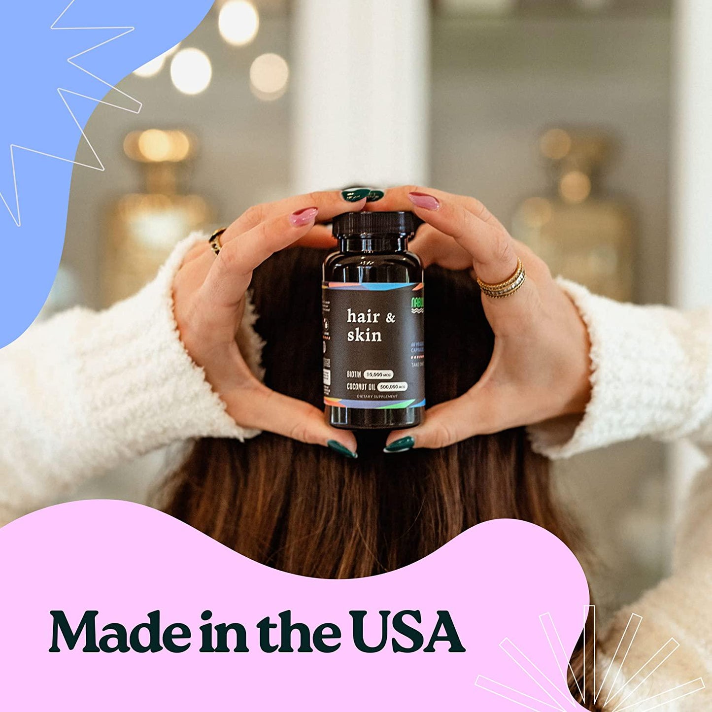 Biotin 10000mcg | Organic Coconut Oil | Hair Skin and Nails Vitamins for Women and Men | Hair Growth Thickening Strength | Veggie Capsules | 2 Month Supply