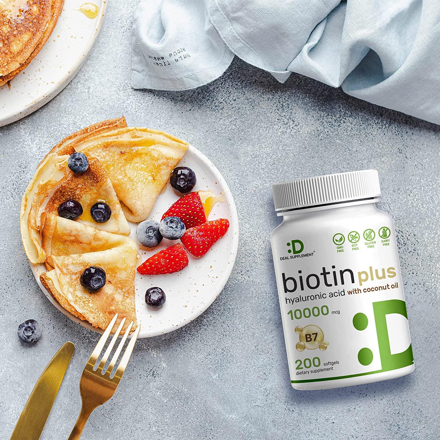 Biotin 10000mcg Plus Hyaluronic Acid with Coconut Oil, 200 Softgels, Bioavailable Biotin (Vitamin B7) Supplement, Promote Healthy Hair, Skin and Nails for Women and Men, Gluten Free, Non-GMO