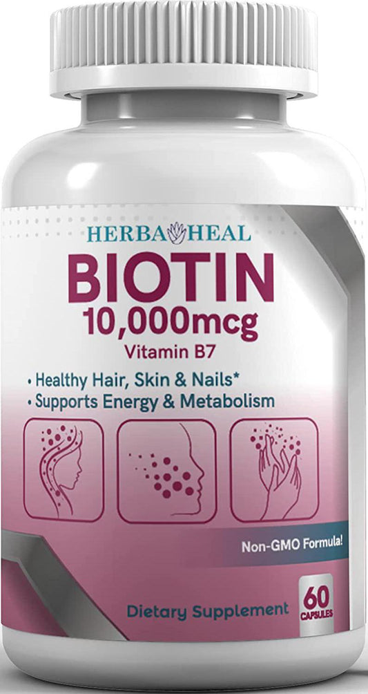 Biotin 10,000mcg - Hair Vitamin B7 - Promotes Healthy Skin Nails and Hair - Biotin for Women