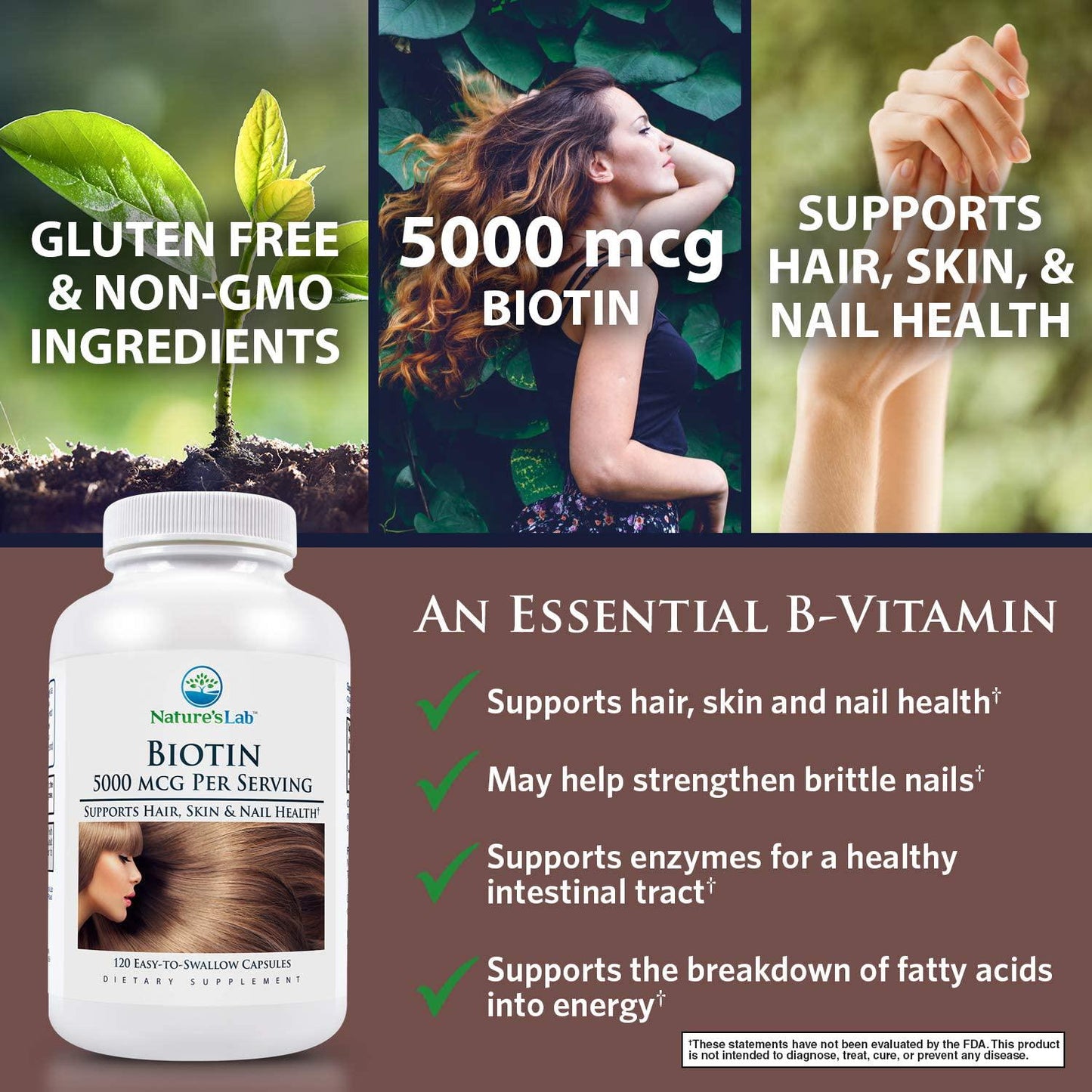 Biotin - 5000mcg - 120 Capsules (4 Month Supply) Promotes Healthy Hair Skin and Nails