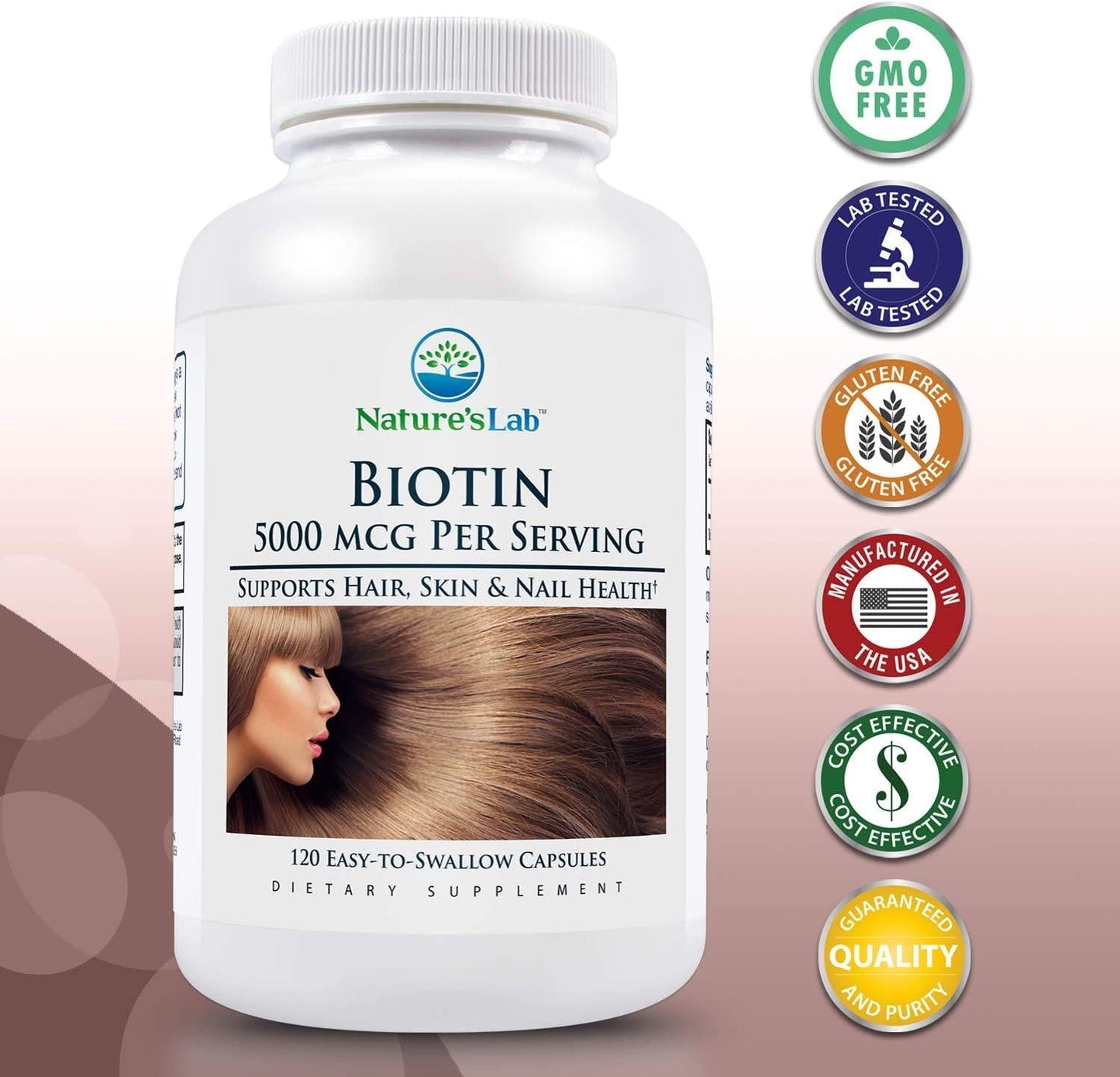 Biotin - 5000mcg - 120 Capsules (4 Month Supply) Promotes Healthy Hair Skin and Nails