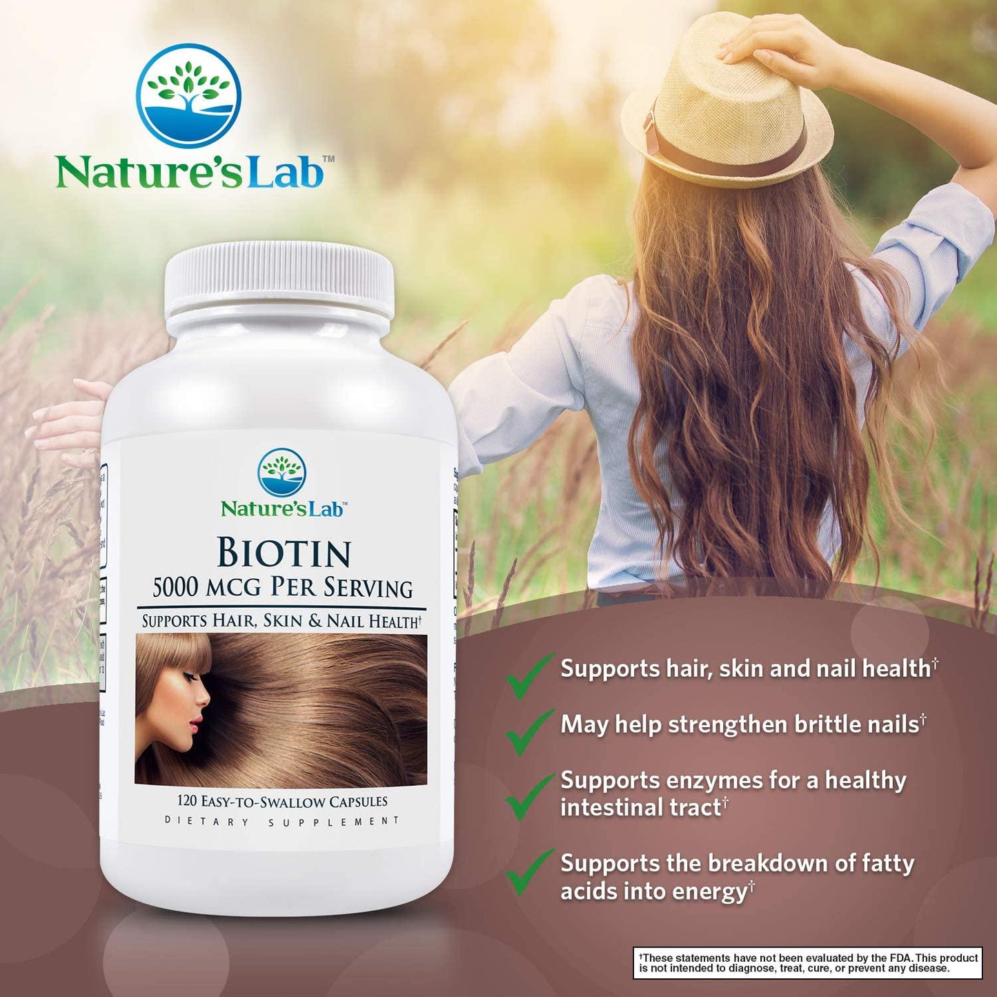 Biotin - 5000mcg - 120 Capsules (4 Month Supply) Promotes Healthy Hair Skin and Nails