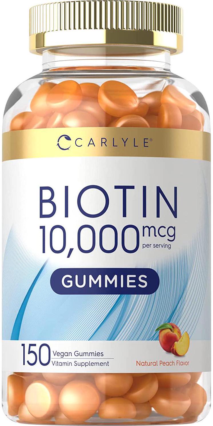 Biotin Gummies | 10000mcg | 150 Count | Peach Flavor Supplement | Vegan, Non-GMO, Gluten Free | by Carlyle
