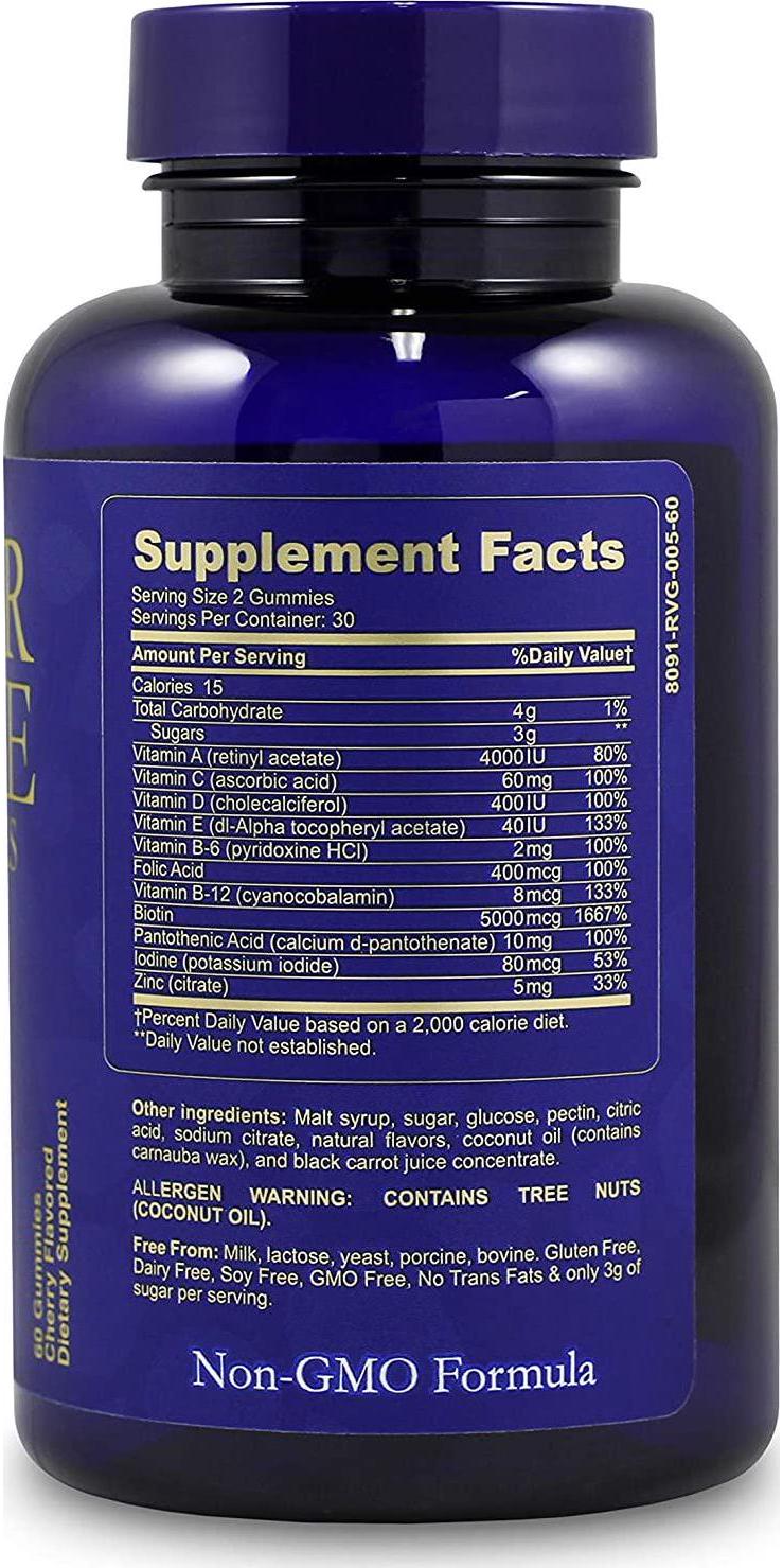 Biotin Gummies, Hair Growth Vitamins for Faster Hair Growth, Vitamin Gummies with Biotin 5000mcg, Nail Vitamins, Thickening Hair Vitamins, Thinning Hair Beard Regrowth, for Women and Men, 60 Gummies