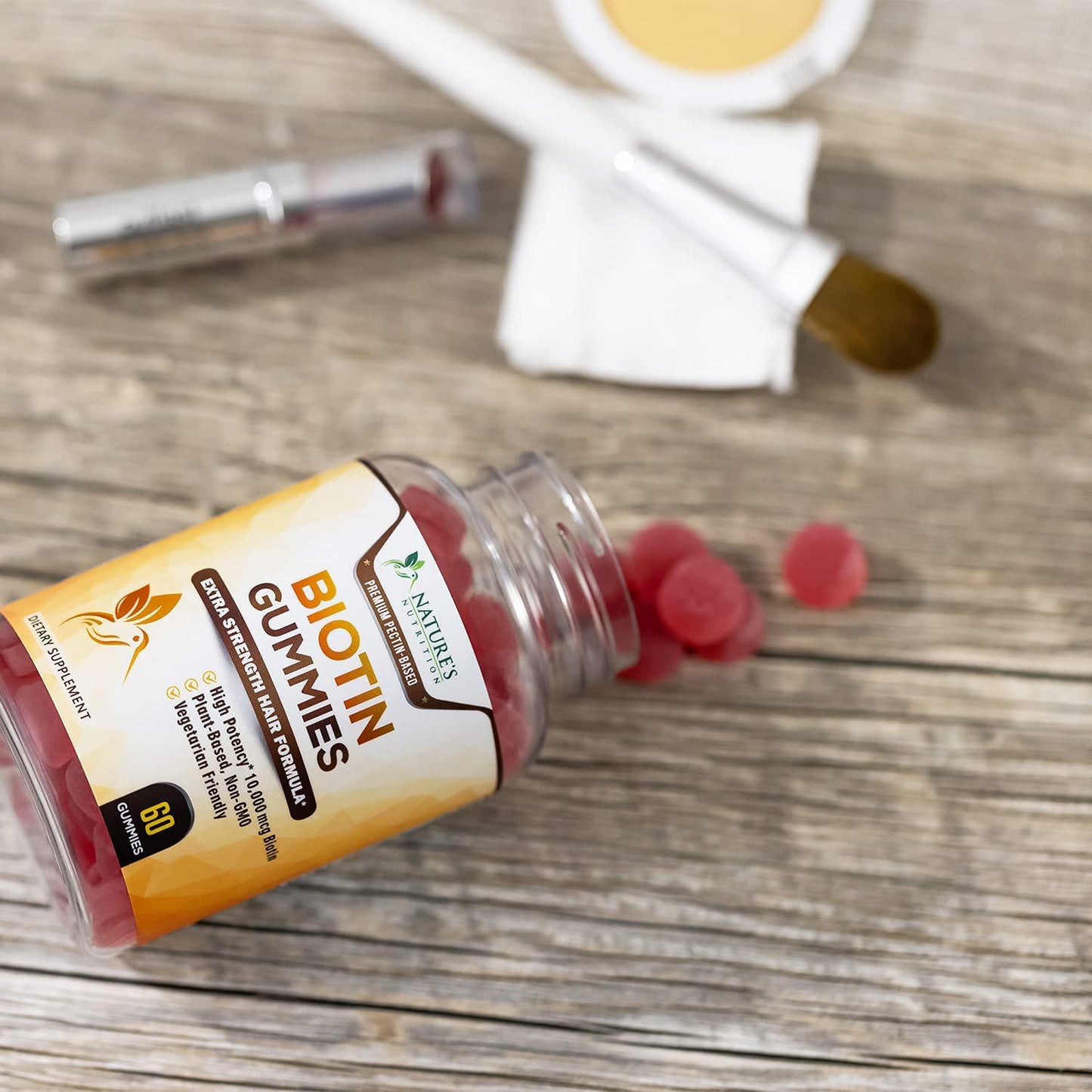 Biotin Gummies for Hair Growth Support High Potency 10000mcg - Aid Healthy Hair, Skin and Nails Vitamin - Made in USA - Best Vegan Pectin-Based Supplement for Men and Women, Non-GMO - 60 Gummies