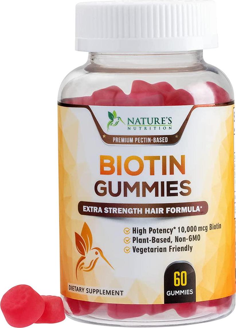 Biotin Gummies for Hair Growth Support High Potency 10000mcg - Aid Healthy Hair, Skin and Nails Vitamin - Made in USA - Best Vegan Pectin-Based Supplement for Men and Women, Non-GMO - 60 Gummies