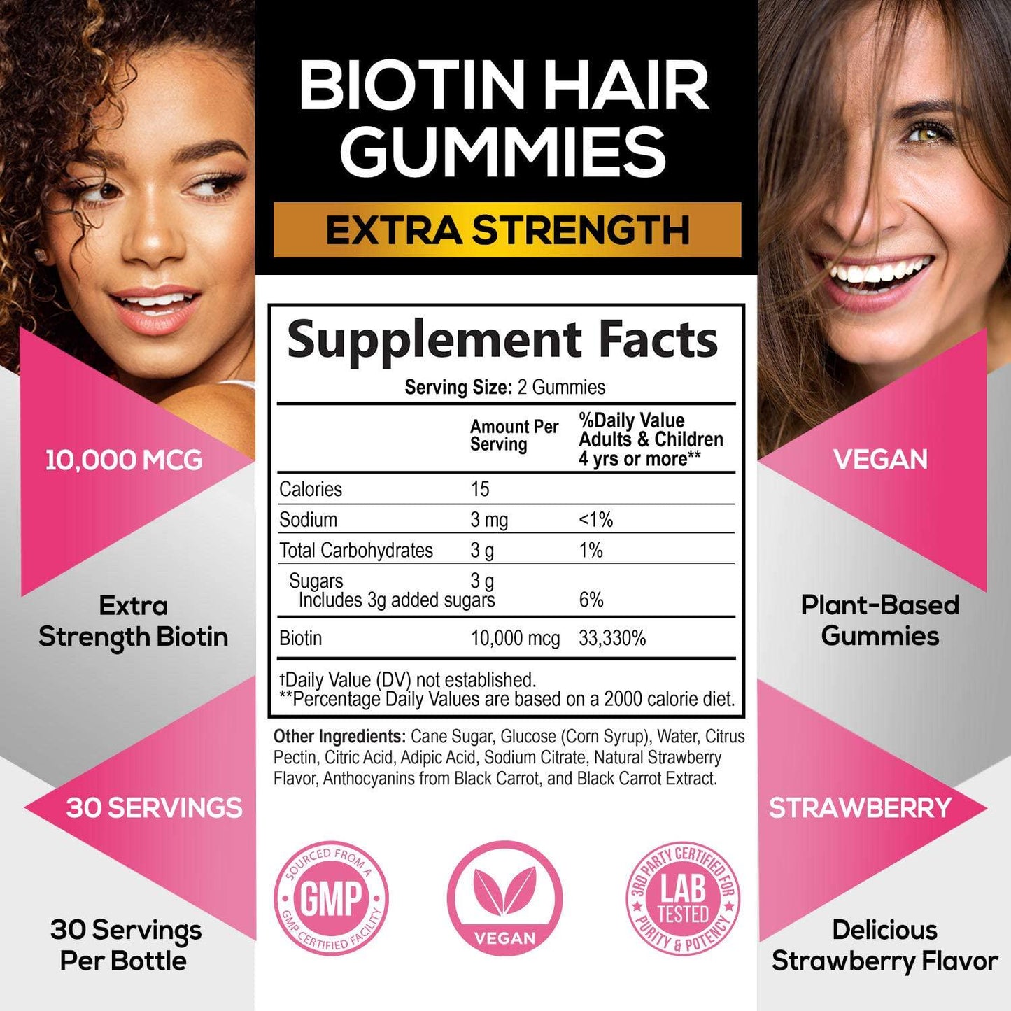 Biotin Gummies for Hair Growth Support High Potency 10000mcg - Aid Healthy Hair, Skin and Nails Vitamin - Made in USA - Best Vegan Pectin-Based Supplement for Men and Women, Non-GMO - 60 Gummies