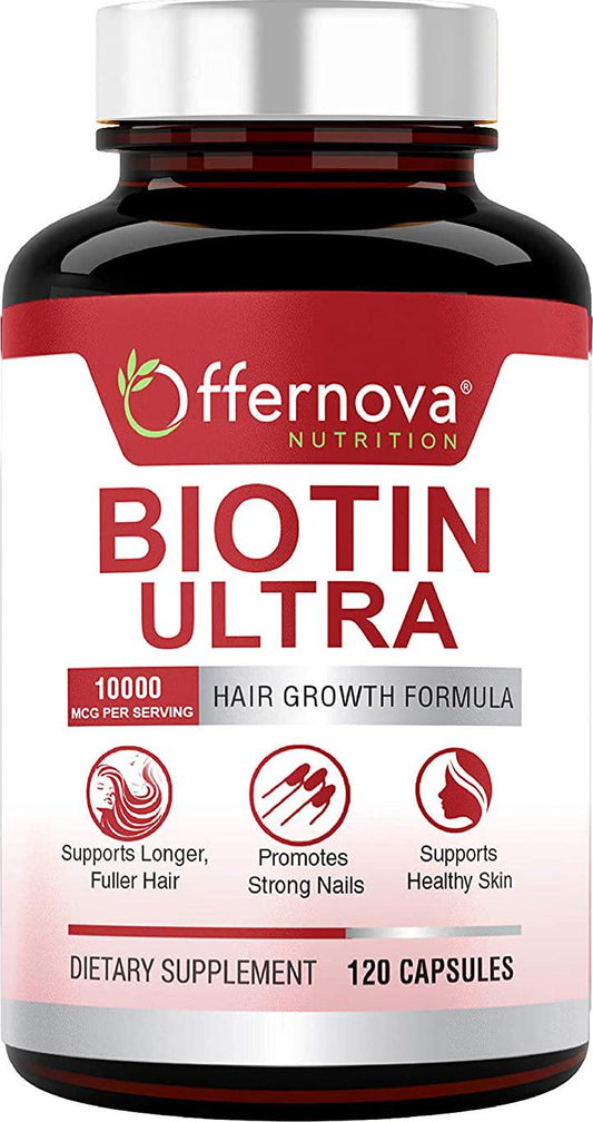 Biotin Ultra - Vitaminas para el Cabello con Biotina - Pastillas para Crecimiento del Pelo y Barba | Fortalece el Pelo Piel y Unas - 120 Tabletas