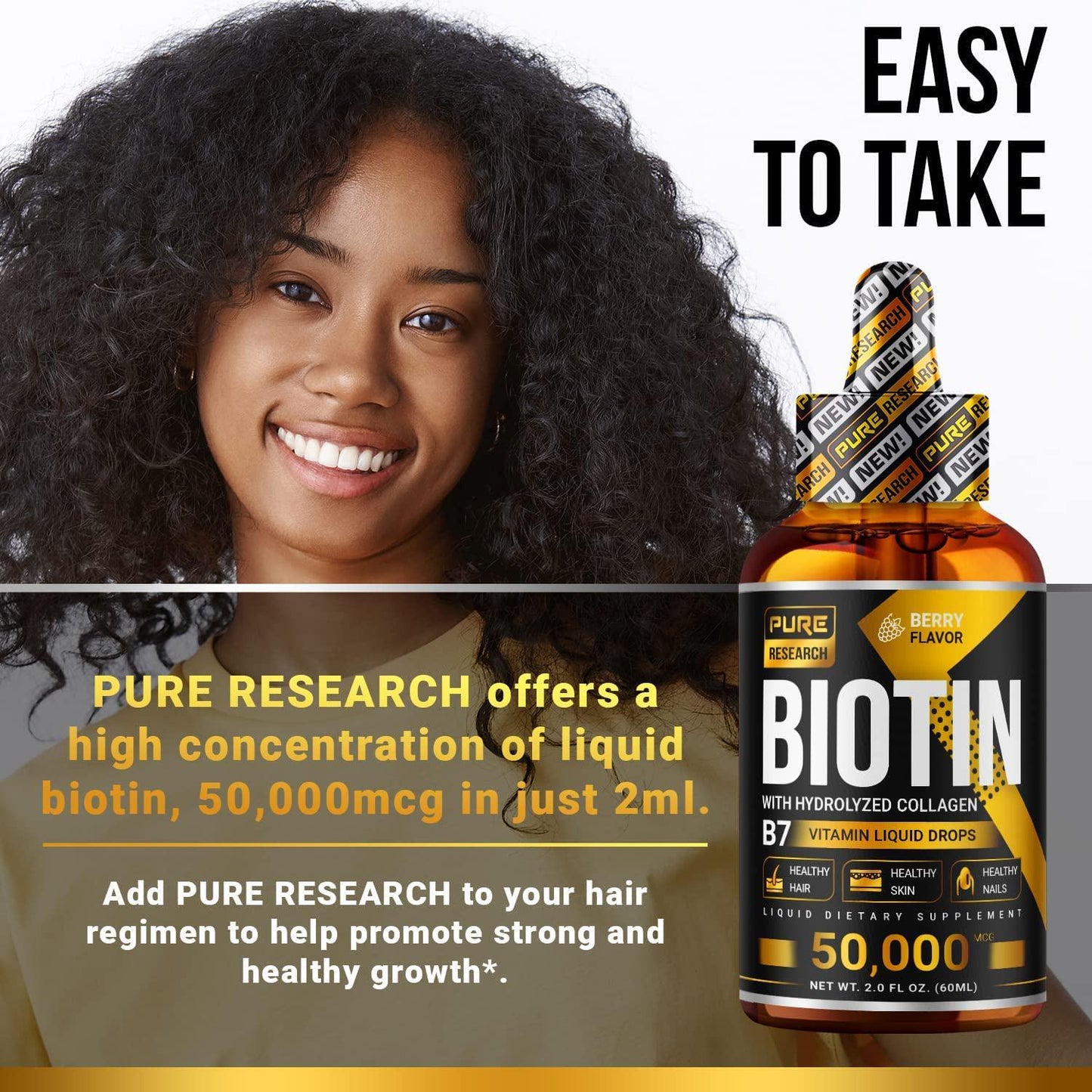 Biotin and Collagen 50,000mcg Hair Growth Liquid Drops, Supports Strong Nails, Glowing Skin, Healthy Hair Growth, More Absorption Than Capsules and Pills