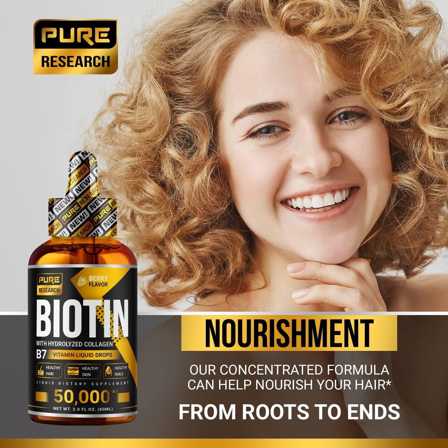 Biotin and Collagen 50,000mcg Hair Growth Liquid Drops, Supports Strong Nails, Glowing Skin, Healthy Hair Growth, More Absorption Than Capsules and Pills
