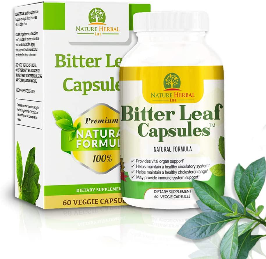 Bitter Leaf Capsules. Blood Sugar and Heart Health Support Supplement. Three (3) Bottles 3 Months Supplies) 750Mg.