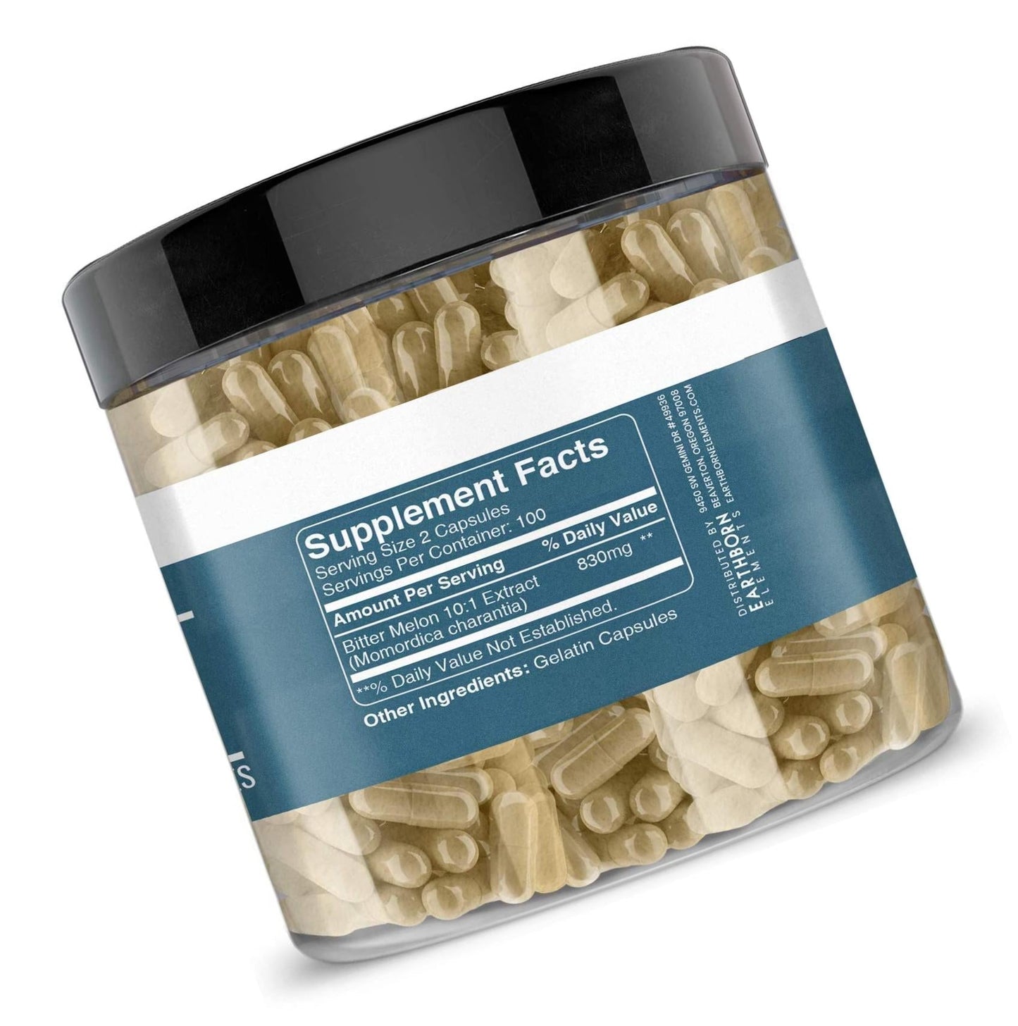 Bitter Melon, 200 Capsules, 830mg Serving, ~3 Month Supply by Earthborn Elements, 100% Pure and Natural Herbal Supplement, No Fillers and Non-GMO, Made in USA