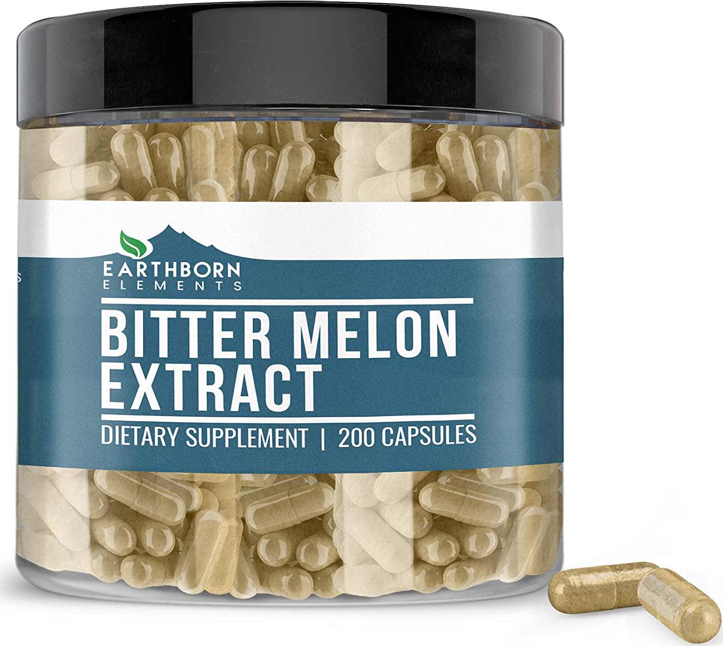 Bitter Melon, 200 Capsules, 830mg Serving, ~3 Month Supply by Earthborn Elements, 100% Pure and Natural Herbal Supplement, No Fillers and Non-GMO, Made in USA