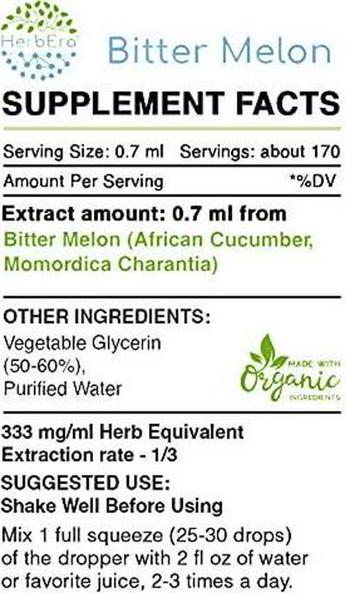 Bitter Melon B120 Alcohol-Free Herbal Extract Tincture, Super-Concentrated Organic (African Cucumber, Momordica Charantia) 4 fl oz