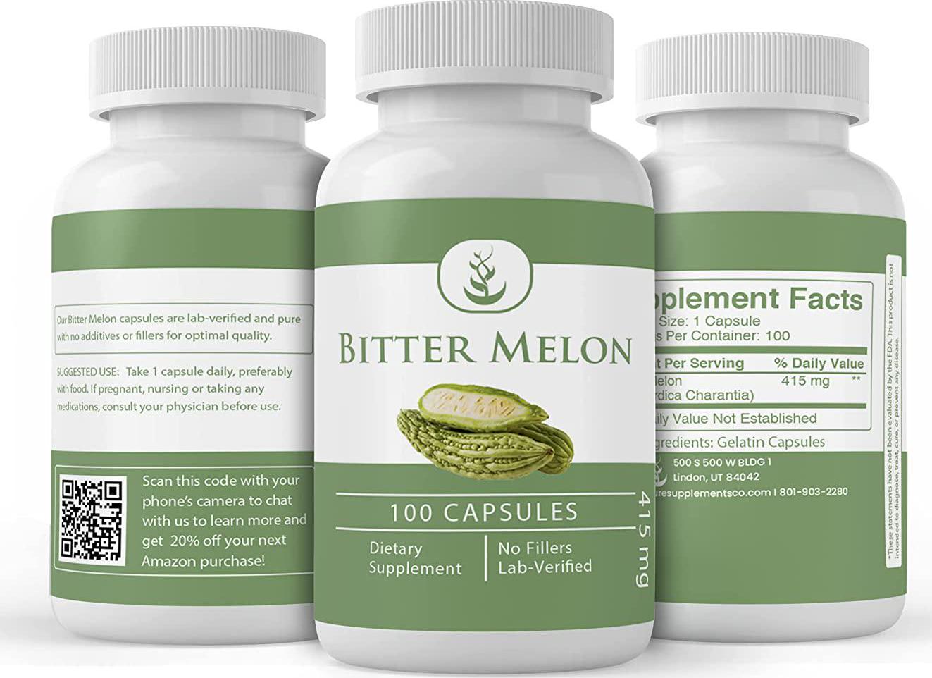 Bitter Melon Capsules (100 Capsules, 415 mg per Serving) (1 Capsules/Serving) by Pure Organic Ingredients, 100% Pure and All-Natural, Non-GMO, Gluten-Free, Vitamin-C Rich Superfood