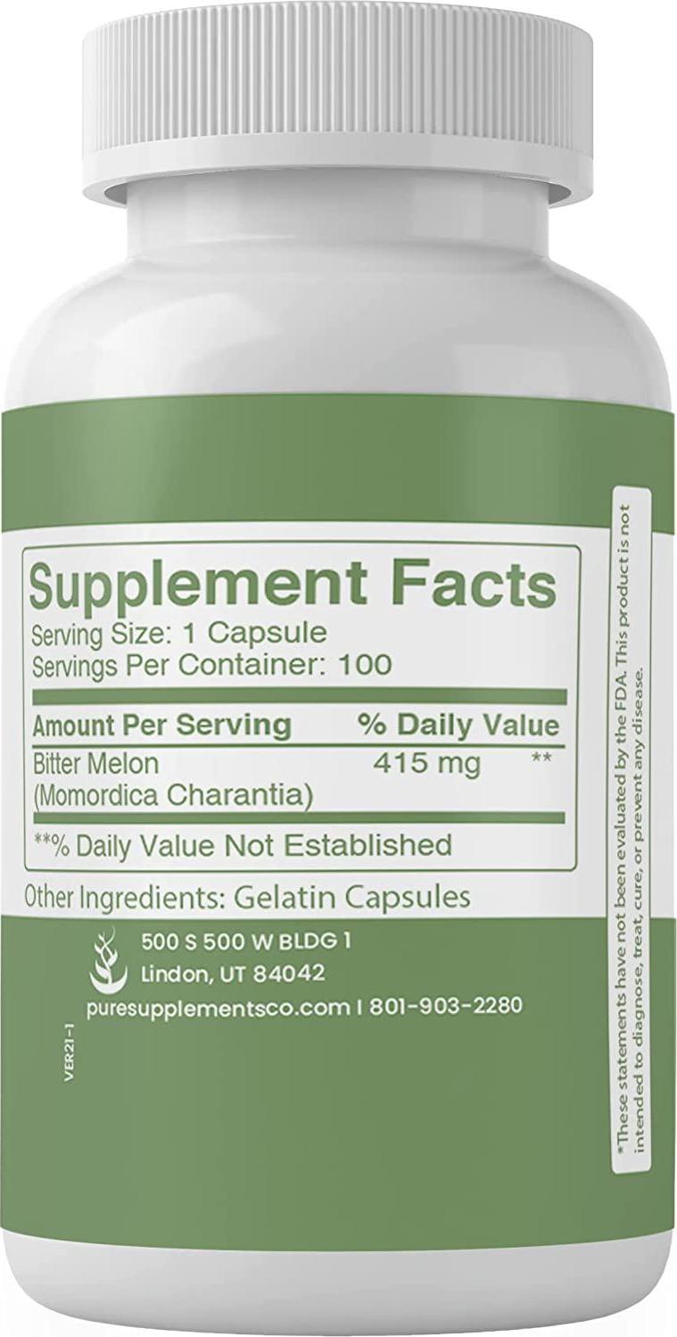 Bitter Melon Capsules (100 Capsules, 415 mg per Serving) (1 Capsules/Serving) by Pure Organic Ingredients, 100% Pure and All-Natural, Non-GMO, Gluten-Free, Vitamin-C Rich Superfood