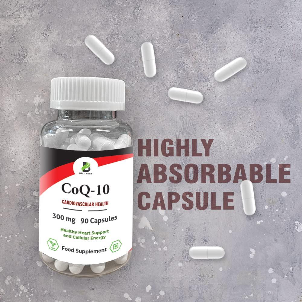 Bivitatics Co Enzyme Q10 300mg Capsules, 90 Super Strength, Vegetarian Friendly, High Absorption CoQ10 Capsules, Made to GMP Standards