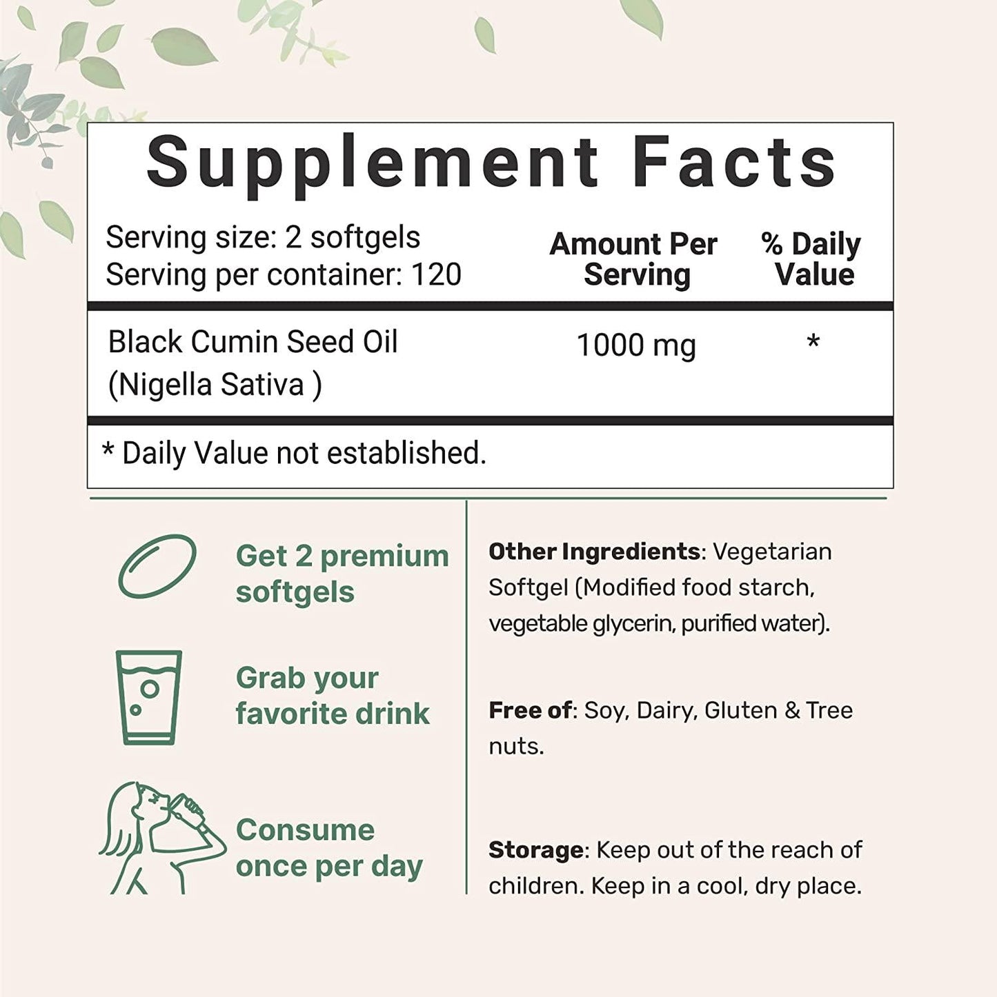 Black Cumin Seed Oil Capsules (Liquid Softgels), from Cold-Pressed Nigella Sativa, 1000mg Per Serving, 240 Counts, Premium Black Cumin Pills, Non-GMO