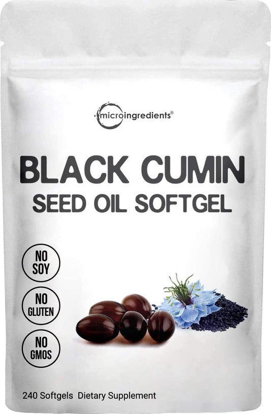 Black Cumin Seed Oil Capsules (Liquid Softgels), from Cold-Pressed Nigella Sativa, 1000mg Per Serving, 240 Counts, Premium Black Cumin Pills, Non-GMO