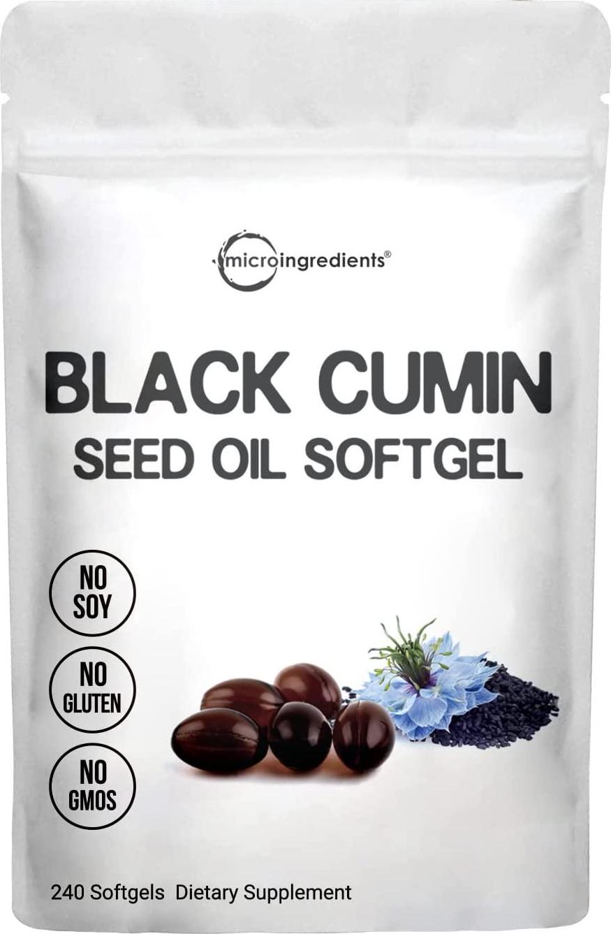Black Cumin Seed Oil Capsules (Liquid Softgels), from Cold-Pressed Nigella Sativa, 1000mg Per Serving, 240 Counts, Premium Black Cumin Pills, Non-GMO