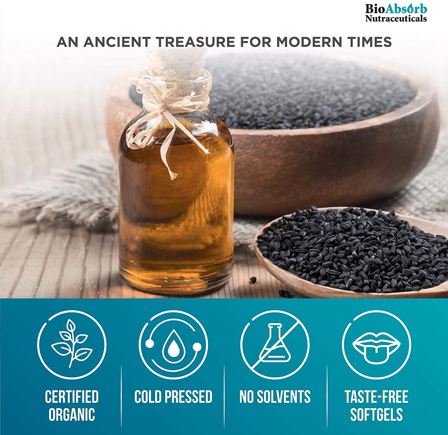 Black Cumin Seed Oil Capsules. Organic, Cold Pressed. 200 softgels, 500mg (50-Day Supply). No Aftertaste.