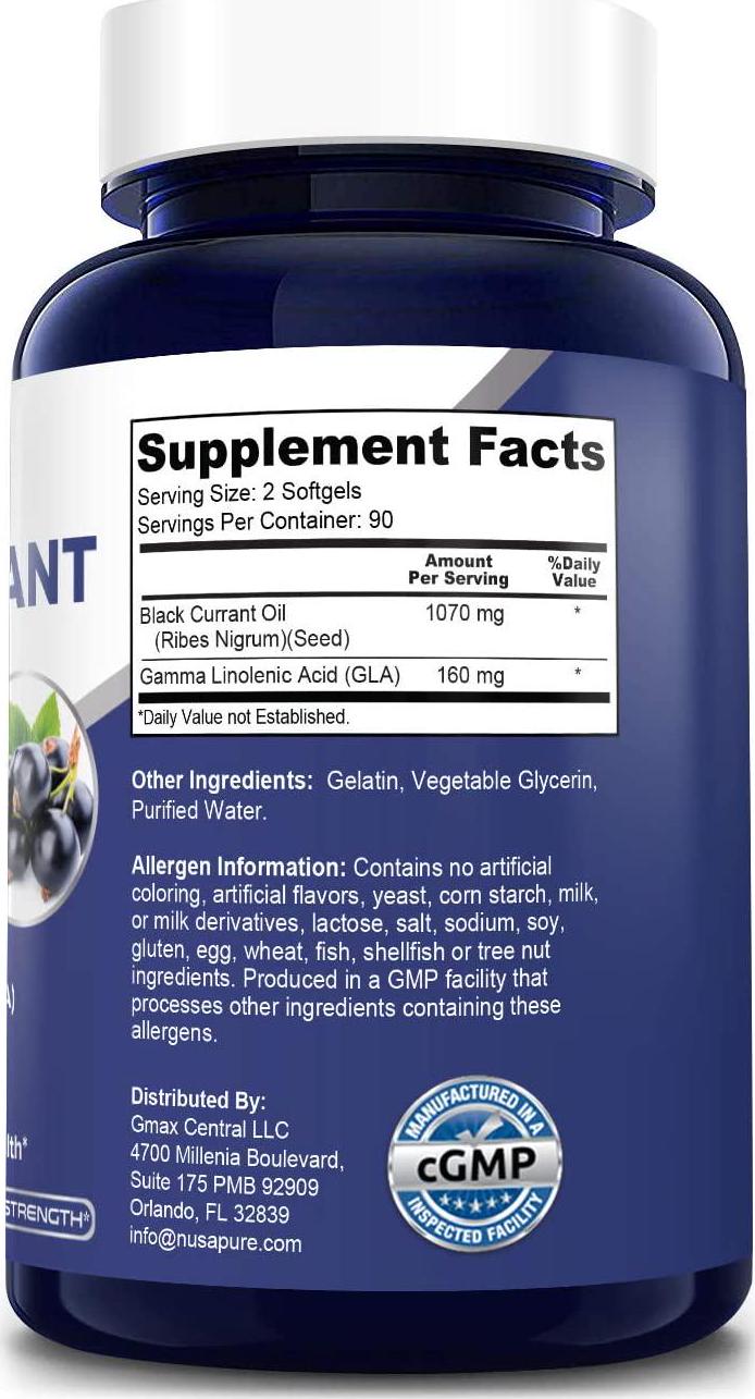 Black Currant Oil 1070mg gla 16% 180 Caps (Non-GMO and Gluten Free) Hexane Free – Natural Anti Aging Antioxidant with High GLA Formula – Supports Hair, Skin, Joint and Eye Health – Softgel Supplement