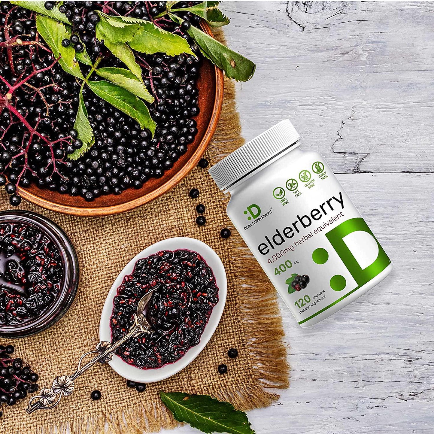 Black Elderberry Capsules 4,000mg Herbal Equivalent, 120 Caps, Immune Support, Promote Energy | Natural Antioxidant | Immune Vitamins