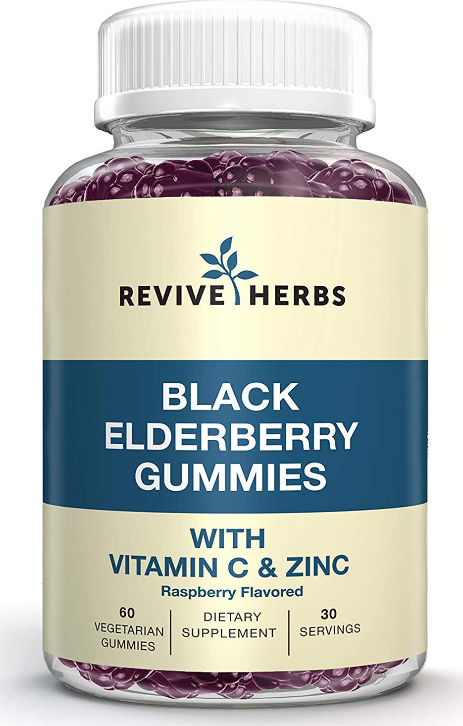 Black Elderberry Gummies with Vitamin C and Zinc - Sambucus Nigra - Naturally Supports Healthy Immune Function for Men and Women - 30 Servings, 60 Vegetarian Gummies - by Revive Herbs