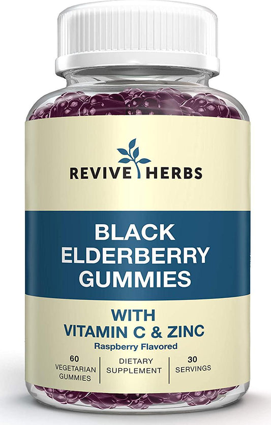 Black Elderberry Gummies with Vitamin C and Zinc - Sambucus Nigra - Naturally Supports Healthy Immune Function for Men and Women - 30 Servings, 60 Vegetarian Gummies - by Revive Herbs