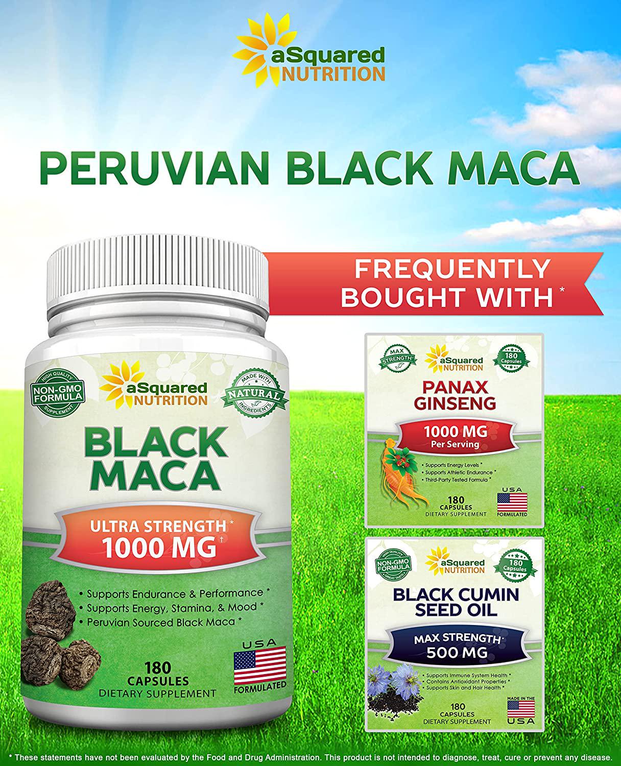 Black Maca Root - 180 Capsules - Max Strength 1000mg Per Serving - Gelatinized Maca Root Extract Supplement from Peru - Natural Pills to Support Health and Pure Energy - Non-GMO