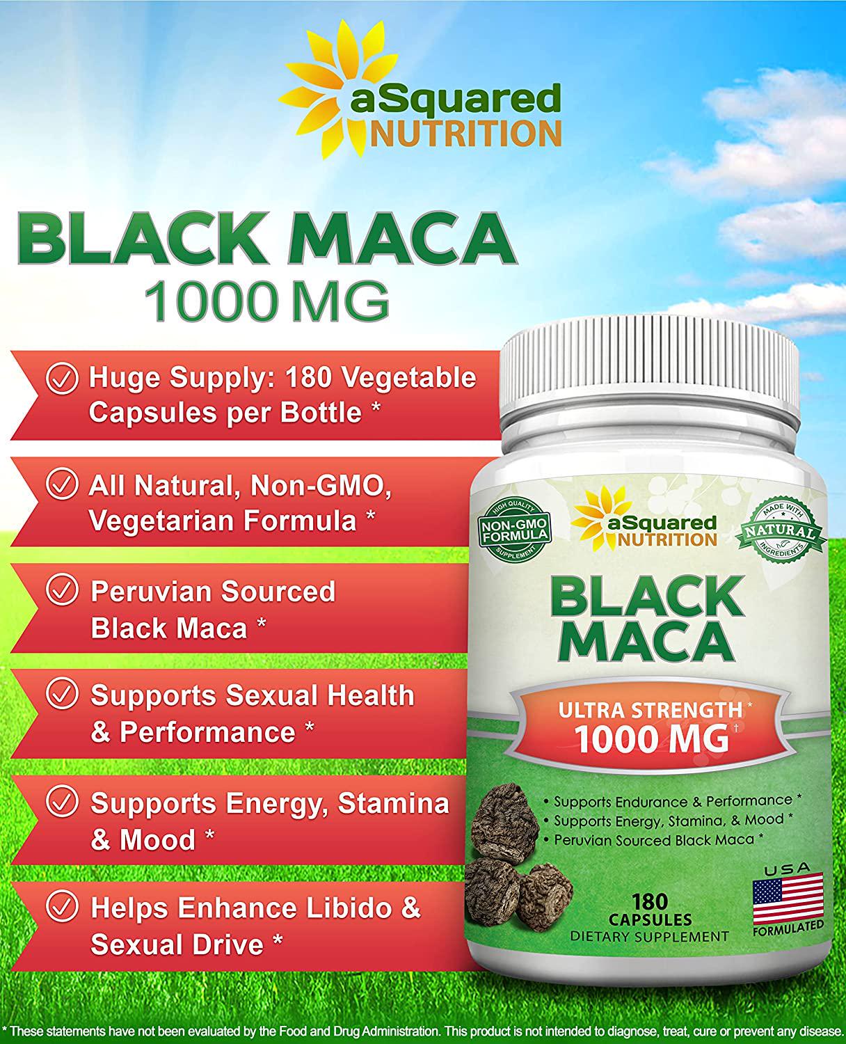 Black Maca Root - 180 Capsules - Max Strength 1000mg Per Serving - Gelatinized Maca Root Extract Supplement from Peru - Natural Pills to Support Health and Pure Energy - Non-GMO