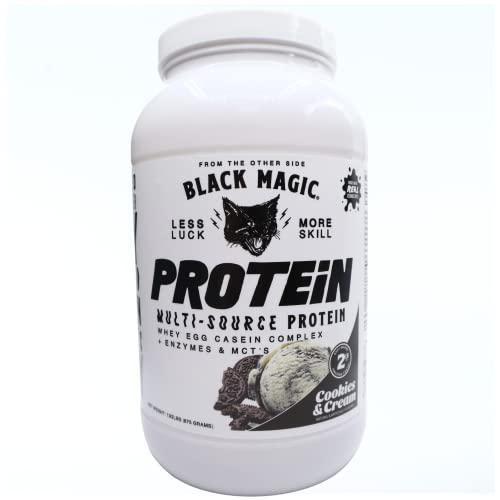 Black Magic Multi-Source Protein - Whey, Egg, Casein Complex with Enzymes and MCT's - Keto, Low Sugar - Pre/Post Workout - Cookies and Cream Flavor - 24g Protein - 2 LB