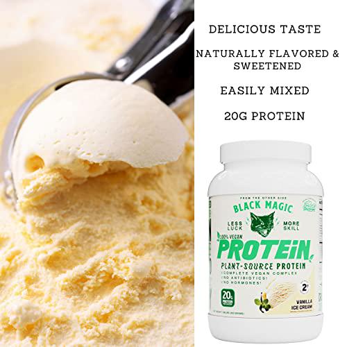 Black Magic Plant-Source 100% Vegan Protein - Keto, Low Sugar, Dairy Free Protein - Pre/Post Workout - Vanilla Ice Cream - 20g Protein - 2 LB