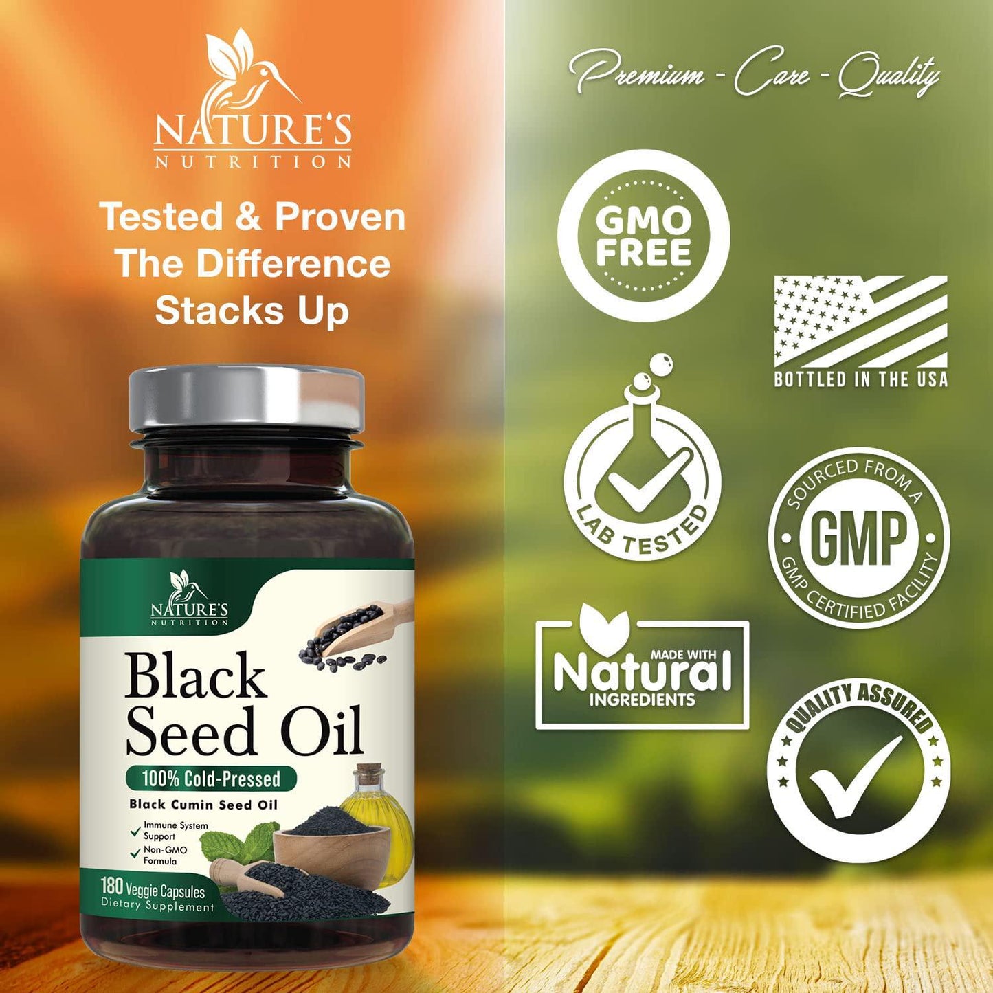 Black Seed Oil Capsules, 1000mg Premium Nigella Sativa Black Cumin Seed Oil, Non GMO, Vegetarian, Liquid Blackseed Oil Supplement (180 Capsules)
